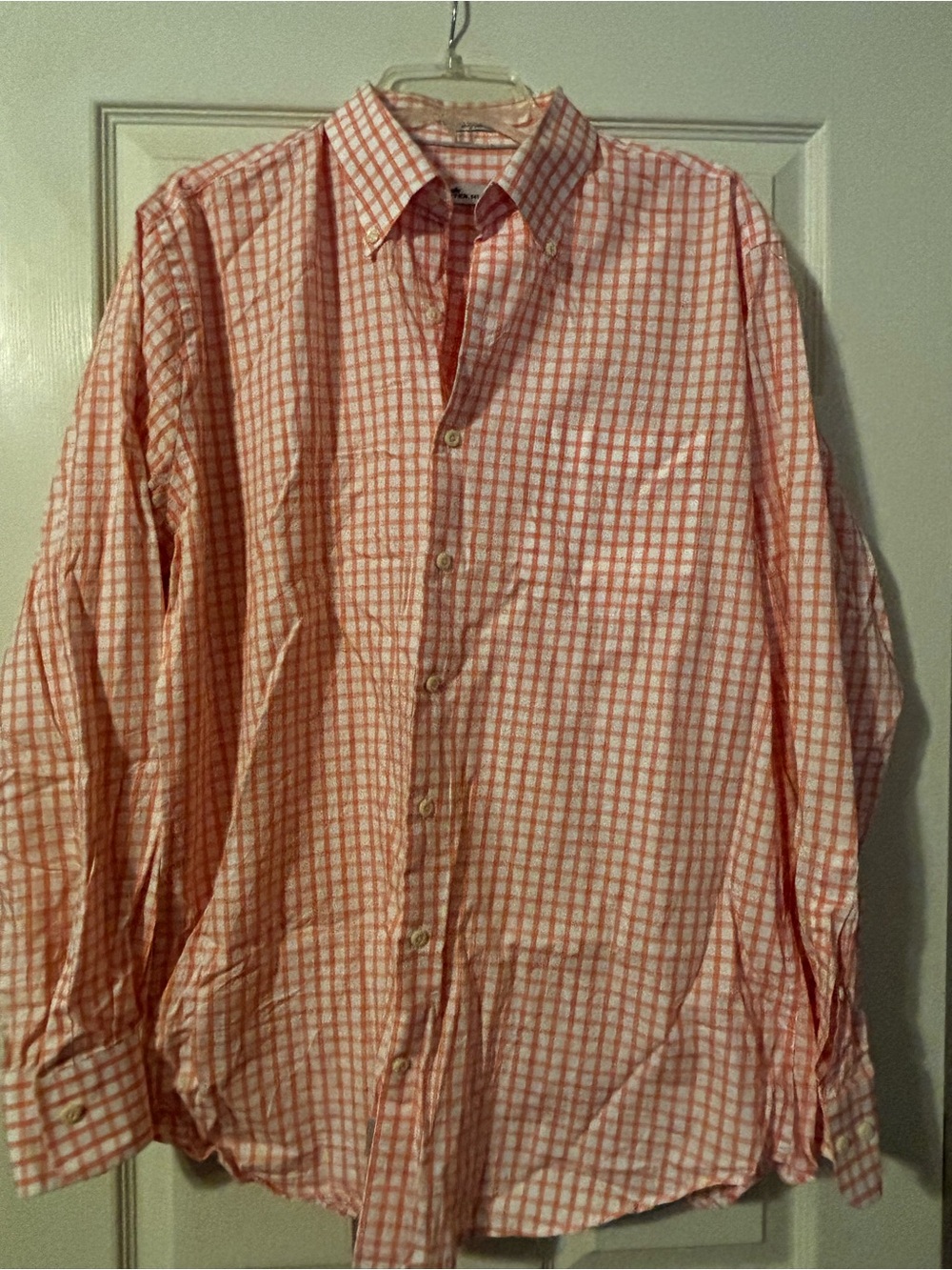 Peter Millar Orange and White Checked Dress Shirt